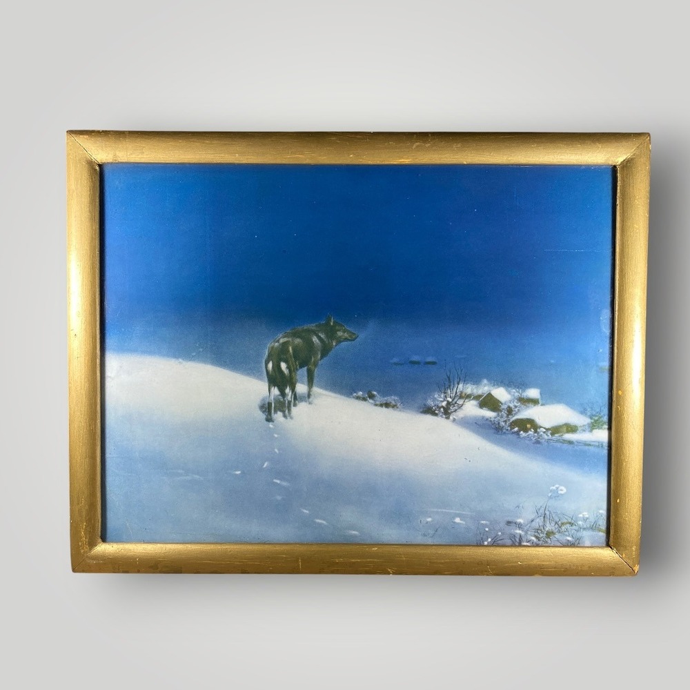1920s Lone Wolf Framed Print Rustic Cabin Woodland Wall Art‎ 13.5x17.5